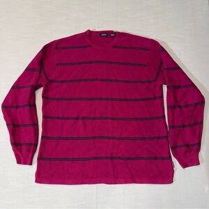 Vintage Izod Made In Australia 100% Cotton Crew Neck Burgundy Sweater Stripped L